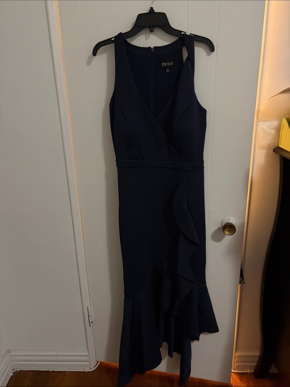 DJ-Jaz Navy Ruffle Midi Dress - Sleeveless V-Neck Evening Dress